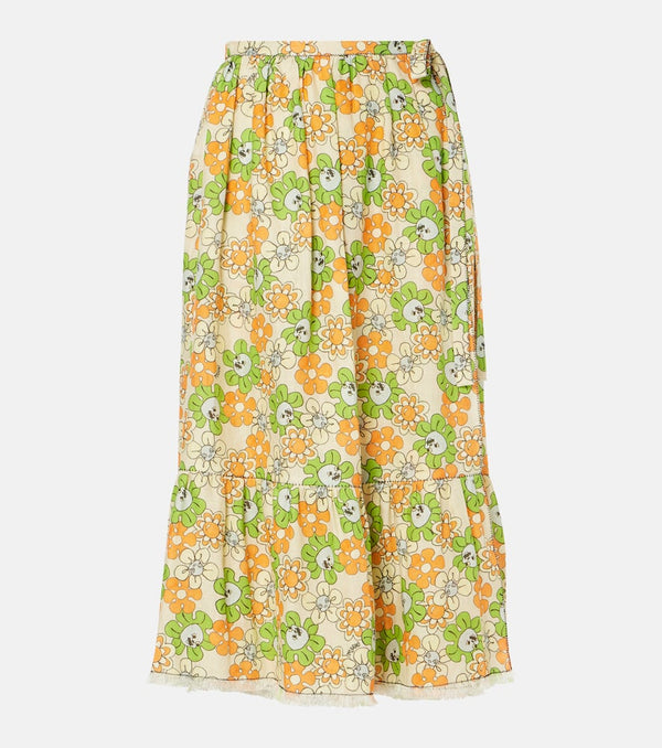 Marni Floral linen midi skirt