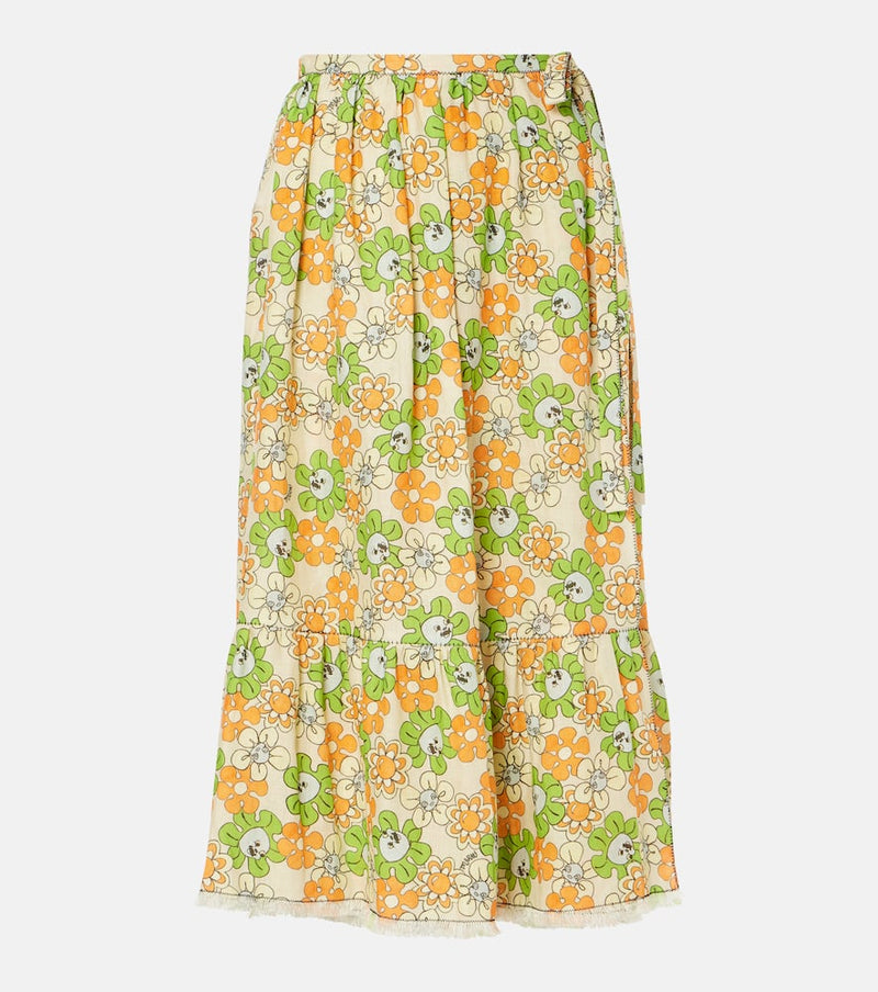 Marni Floral linen midi skirt