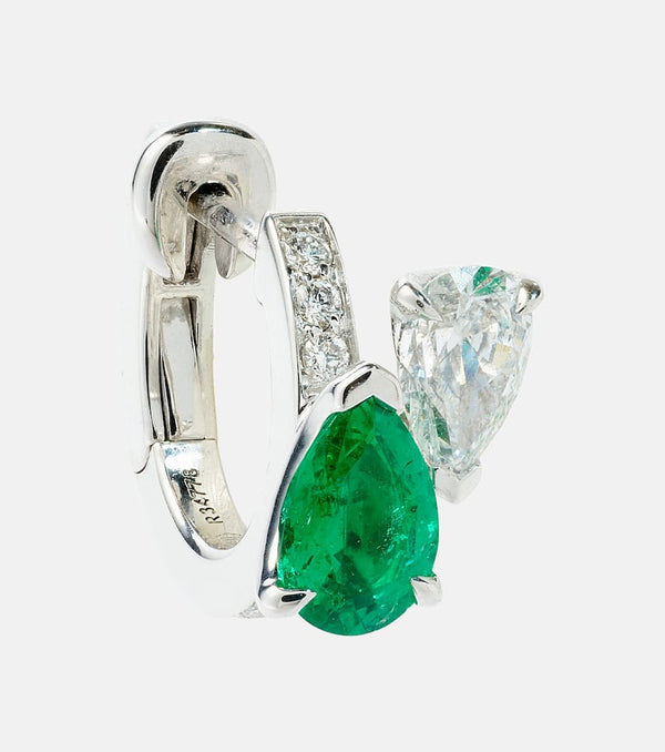 Repossi Serti sur Vide 18kt white gold single earring with diamonds and emerald