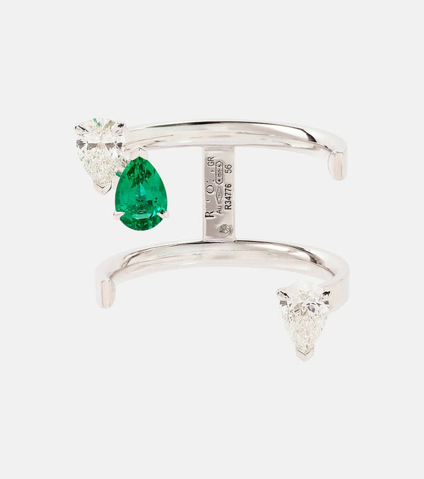 Repossi Serti Sur Vide 18kt white gold ring with diamonds and emerald