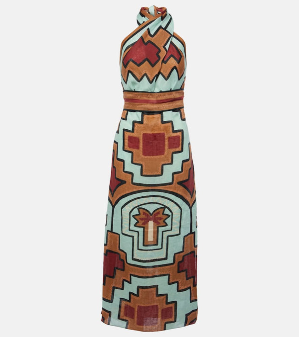 Johanna Ortiz Printed halterneck linen maxi dress