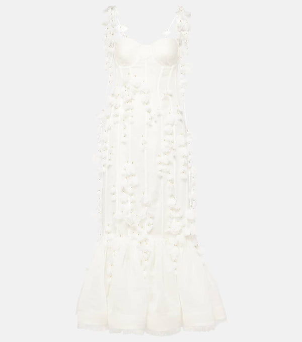 Zimmermann Embroidered floral linen and silk midi dress