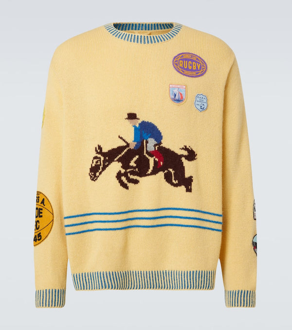 Bode Jockey patch-appliqué alpaca and wool sweater