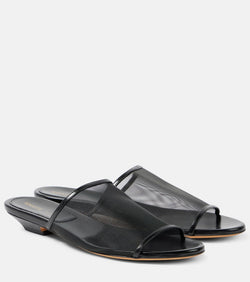 Khaite Marion leather-trimmed mesh mules