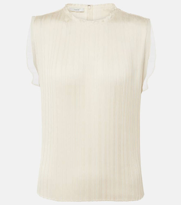 Vince Chiffon-trimmed pleated satin top