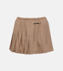 Miu Miu Logo pleated checked cotton miniskirt