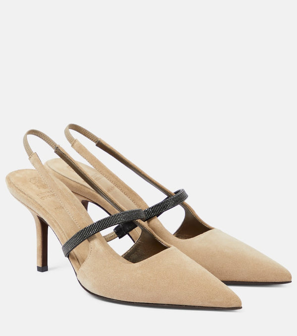 Brunello Cucinelli Monili suede slingback pumps