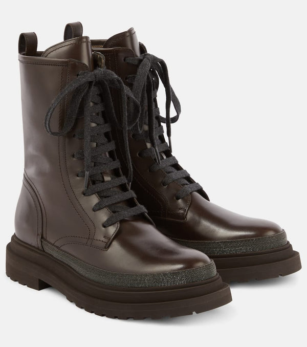 Brunello Cucinelli Monili-embellished leather combat boots