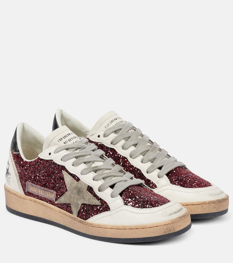 Golden Goose Ball-Star leather-trimmed glitter sneakers