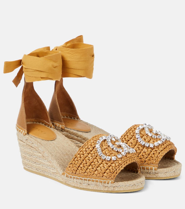 Gucci GG embellished raffia espadrille wedges