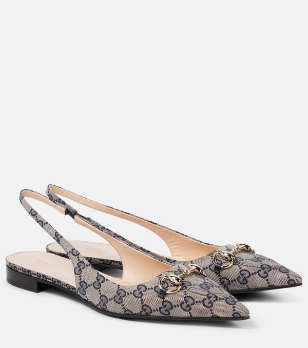 Gucci Horsebit GG canvas slingback flats