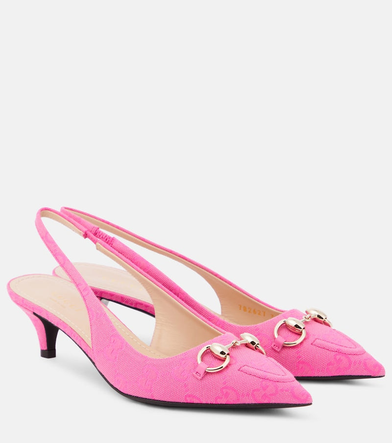 Gucci Horsebit GG canvas slingback pumps