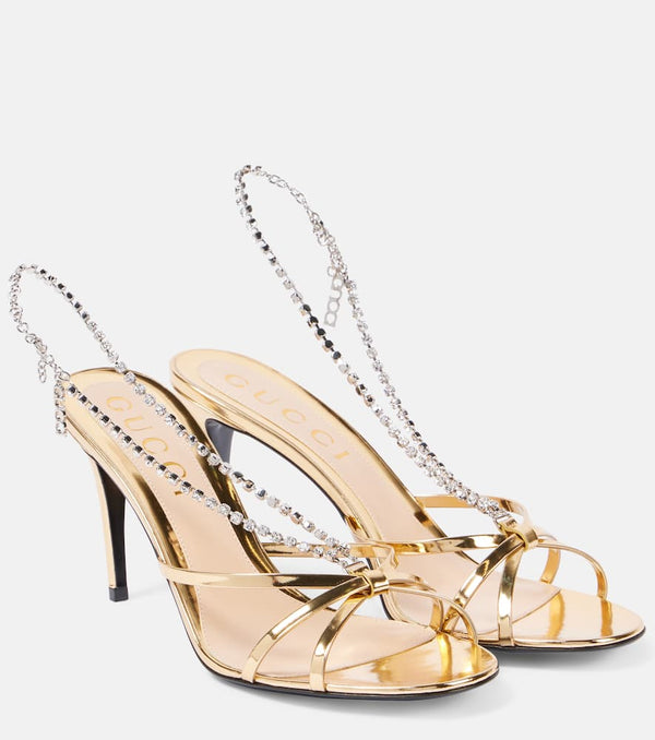 Gucci Embellished metallic leather sandals