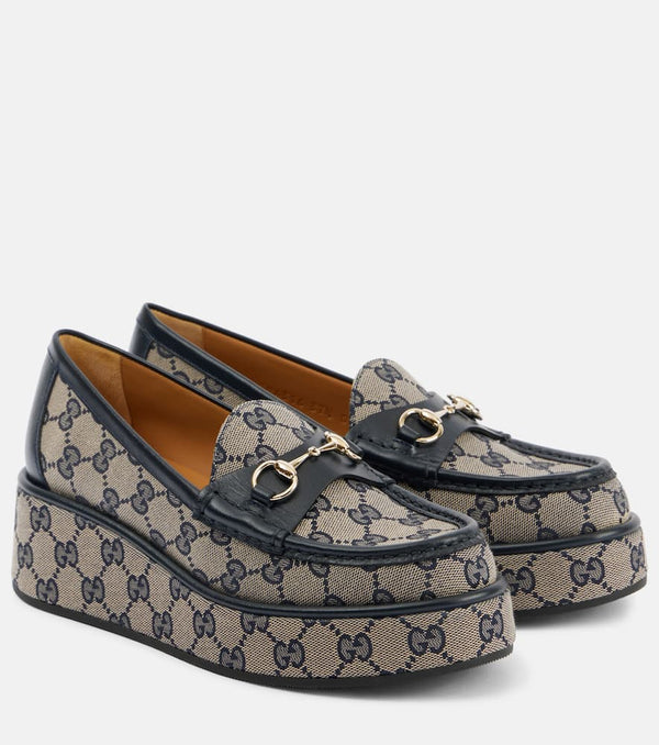 Gucci Horsebit GG Canvas wedge loafers