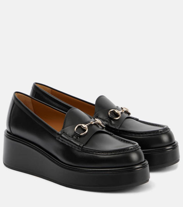 Gucci Horsebit leather wedge loafers