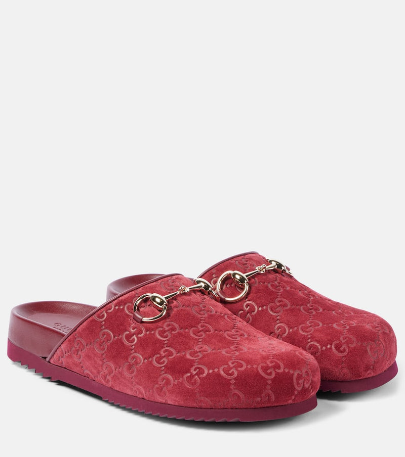 Gucci Horsebit GG suede mules