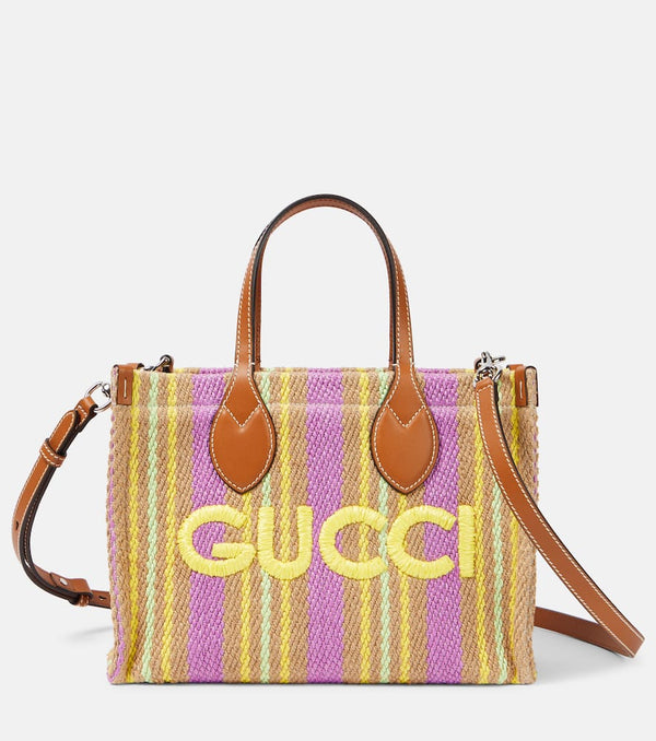 Gucci Straw Gucci Small leather-trimmed tote bag