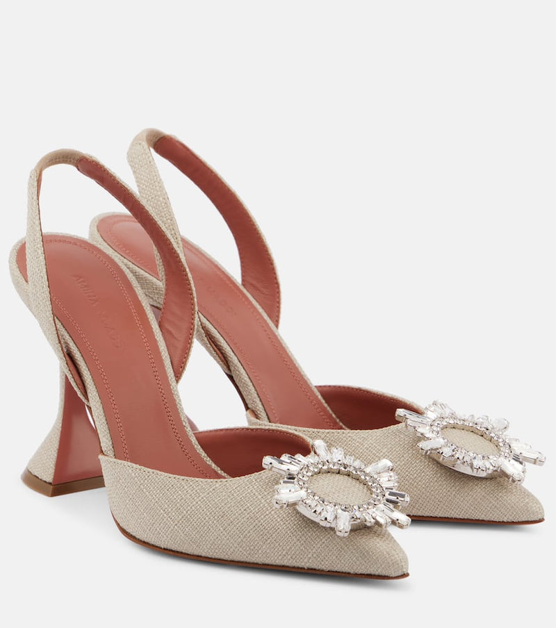 Amina Muaddi Begum 95 embellished canvas slingback pumps