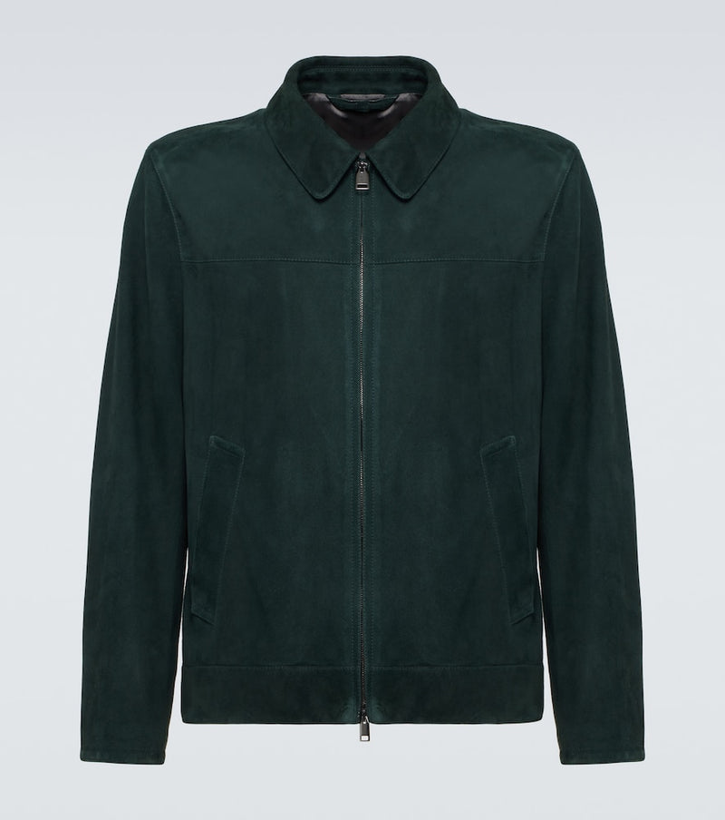 Brioni Suede blouson jacket in Jaguar Green