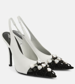 The Attico Fiona embellished leather slingback pumps