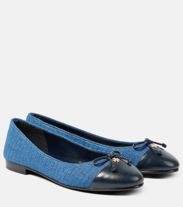 Tory Burch Embellished leather-trimmed ballet flats