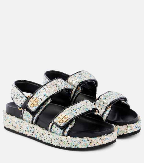 Tory Burch Kira sequined leather-trimmed sandals