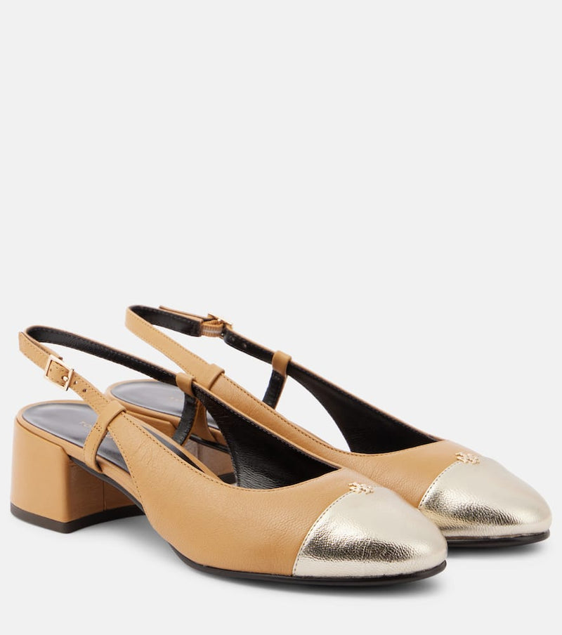 Tory Burch Logo leather slingback pumps