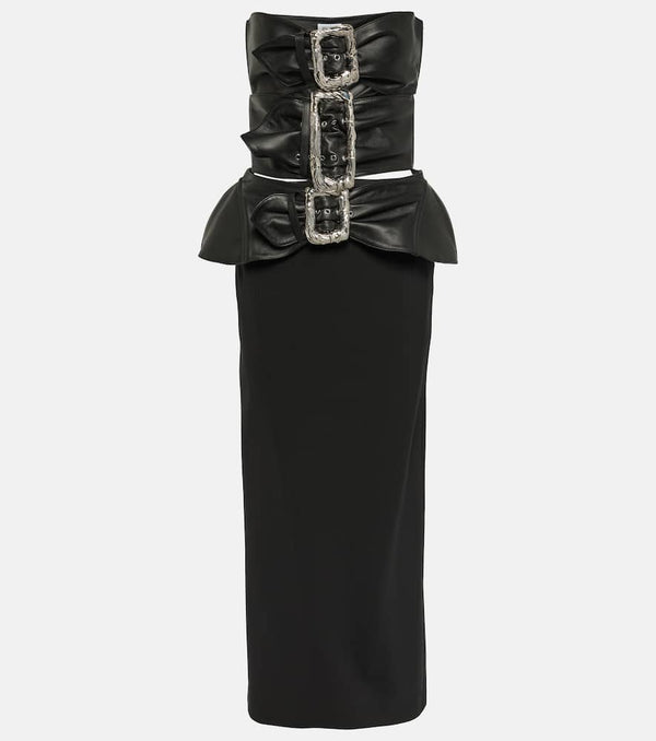 Jean Paul Gaultier Leather-trimmed buckle-detail bustier gown | LYBSTORE