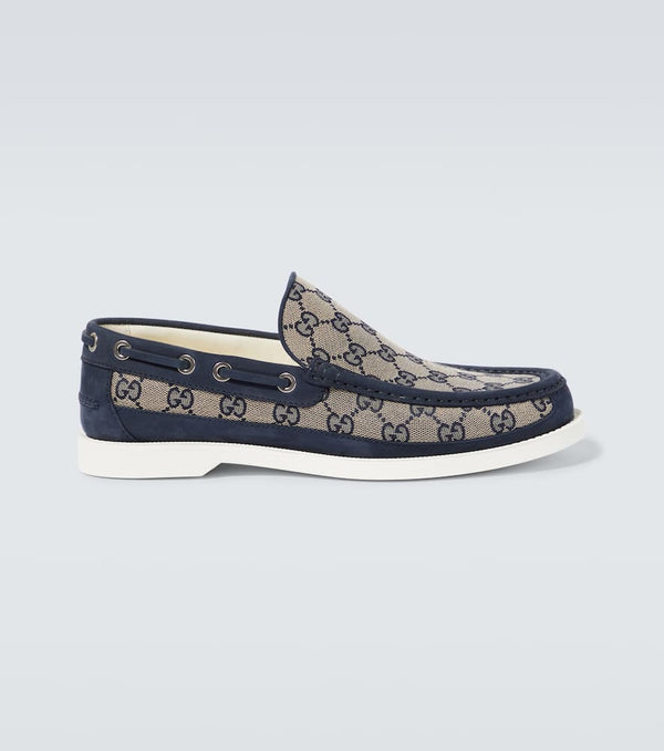 Gucci GG leather-trimmed canvas boat shoes