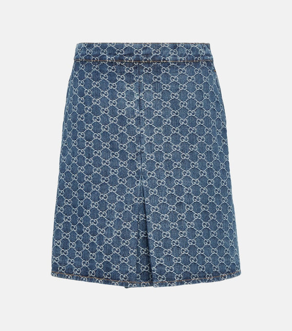 Gucci GG pleated denim jacquard midi skirt