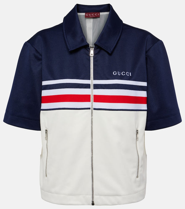 Gucci Logo technical jersey zip-up top