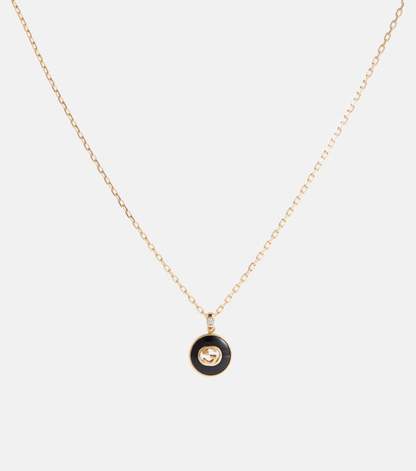 Gucci Interlocking G 18kt gold necklace with onyx and diamond