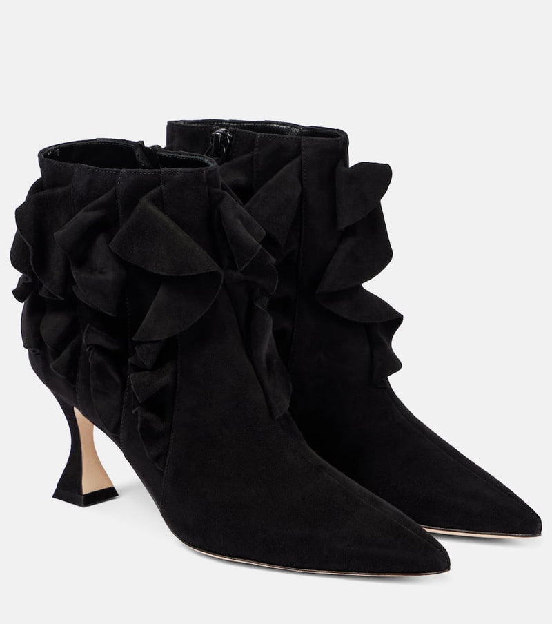 Manolo Blahnik Pompa ruffled suede ankle boots