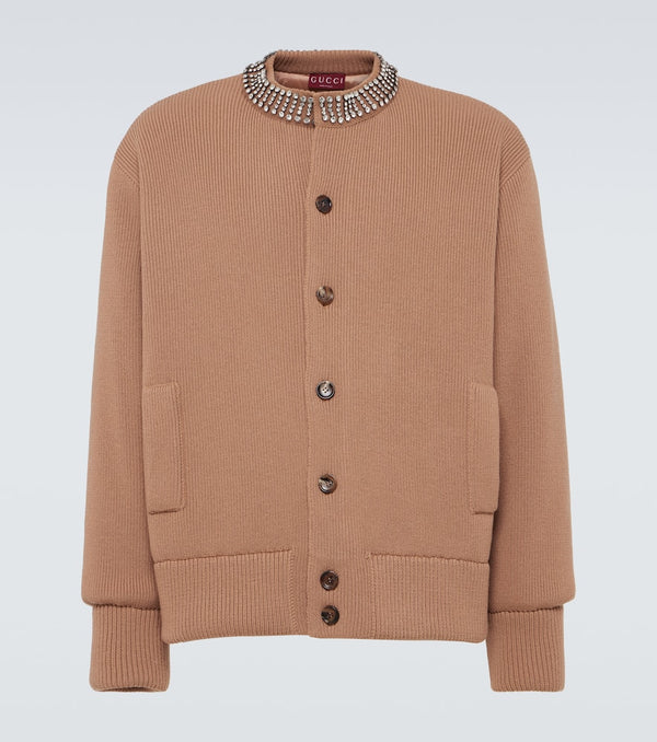 Gucci Embellished ribbed-knit wool cardigan