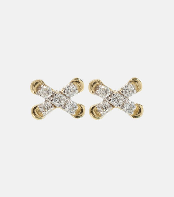 Stone and Strand Diamond Cross Stitch 14kt gold stud earrings with white diamonds