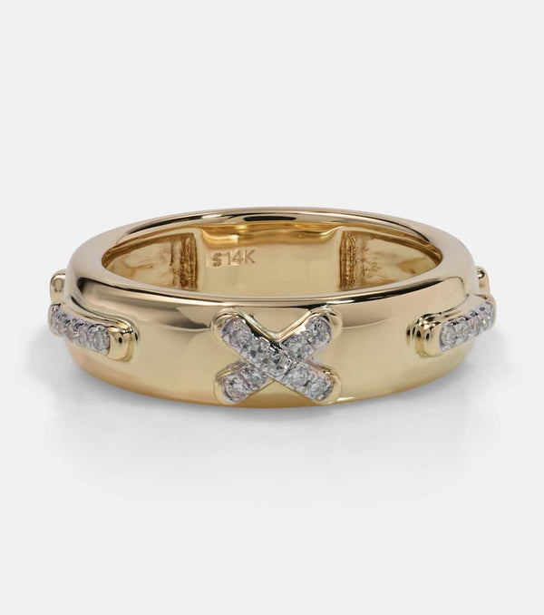 Stone and Strand Diamond Cross Stitch 14kt gold ring with white diamonds