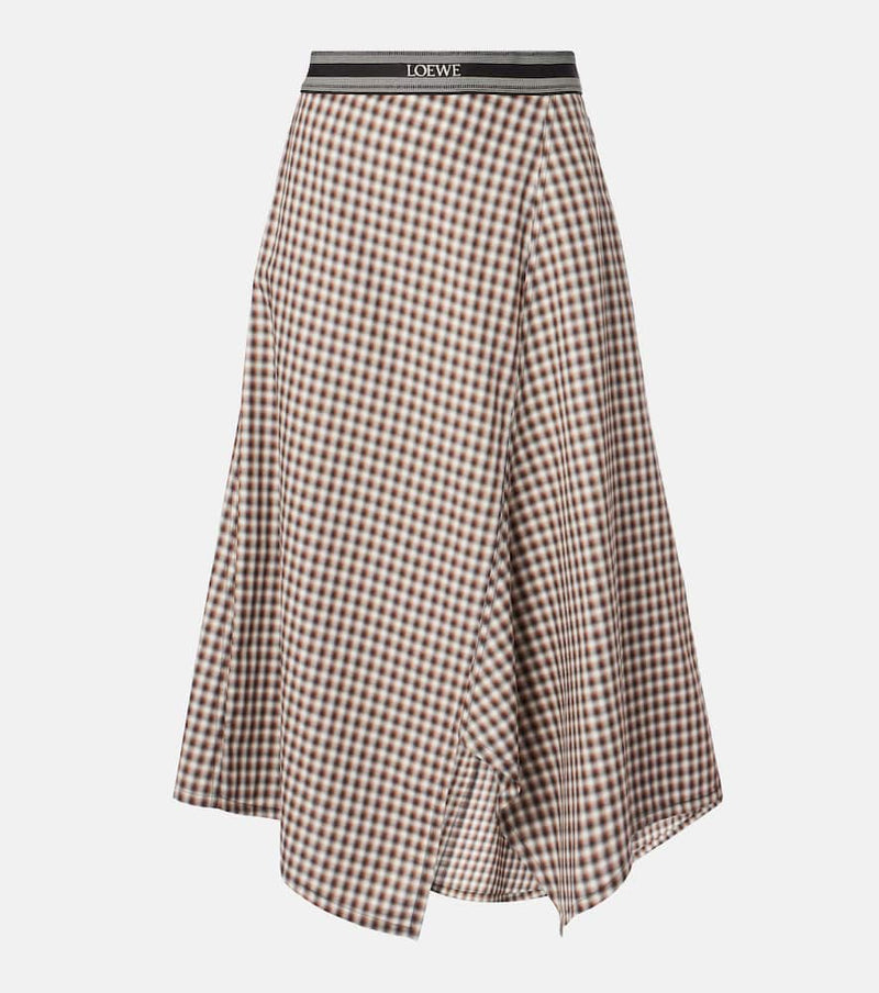 Loewe Asymmetric checked cotton midi skirt