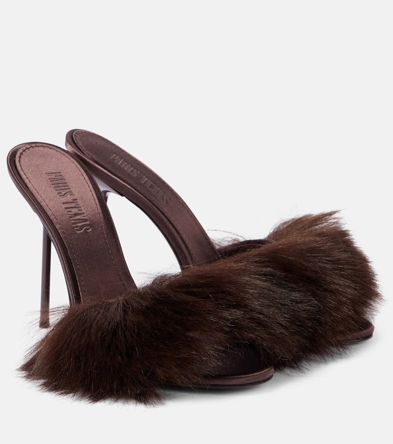 Paris Texas Lidia 105 faux fur and satin mules