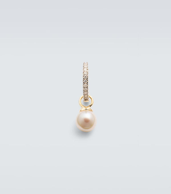 Mateo 14kt gold single hoop earring with diamonds and freshwater pearl