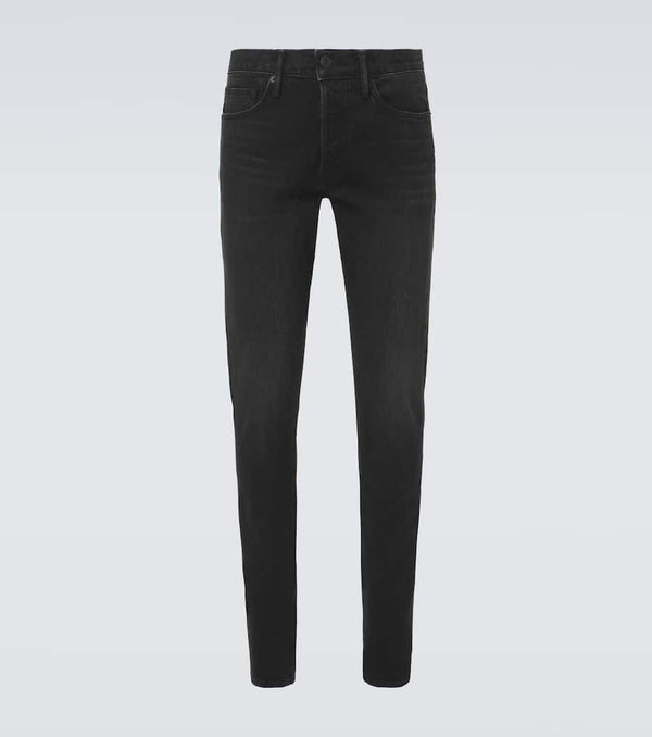 Tom Ford Leather-trimmed slim jeans