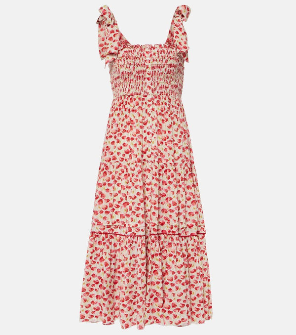 Poupette St Barth Triny polka-dot shirred midi dress