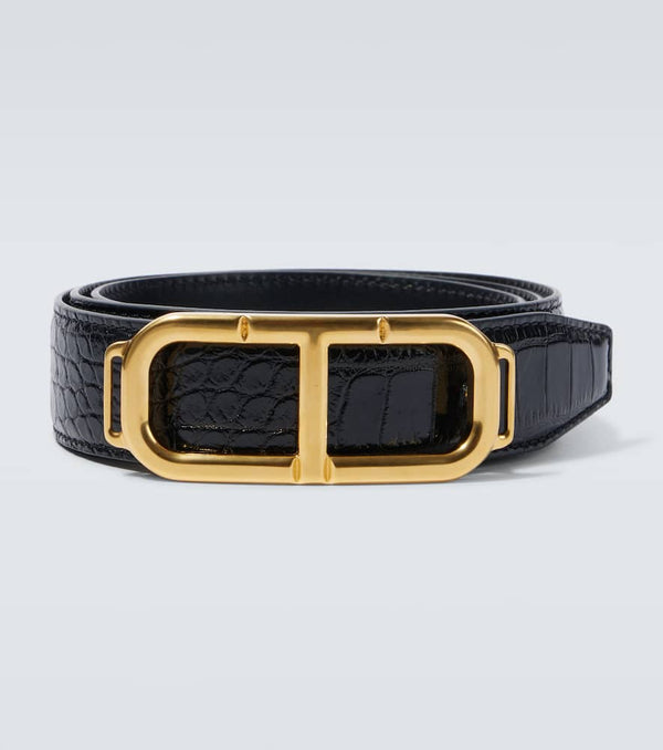 Tom Ford Scored T croc-effect leather belt