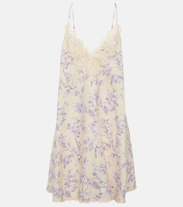 Zimmermann Halliday lace-trimmed floral linen slip dress