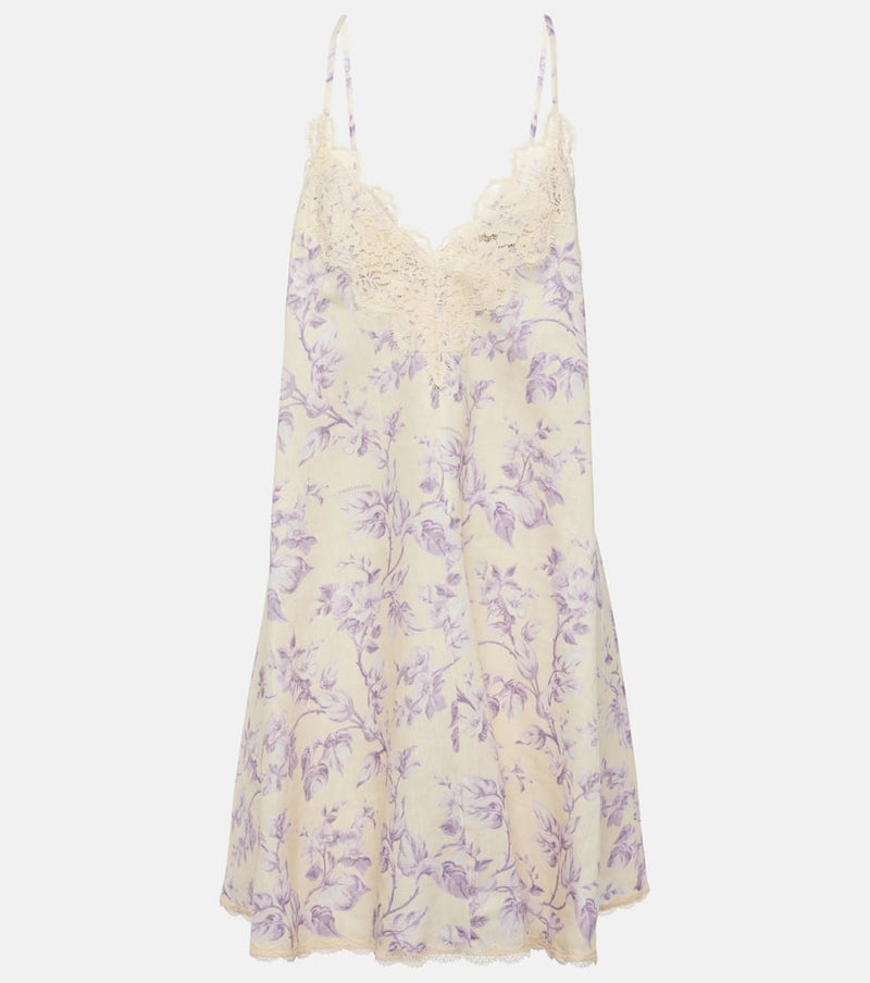 Zimmermann Halliday lace-trimmed floral linen slip dress