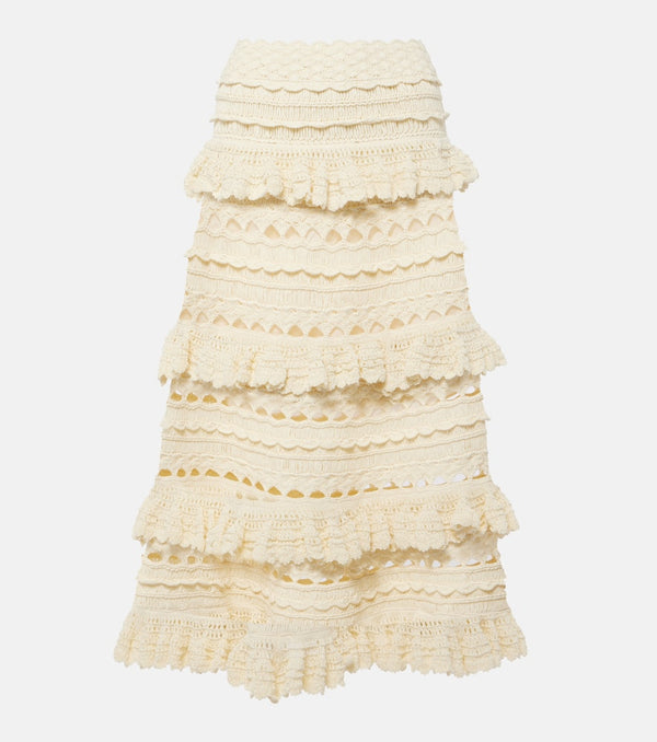 Zimmermann Waverly ruffled crochet midi skirt