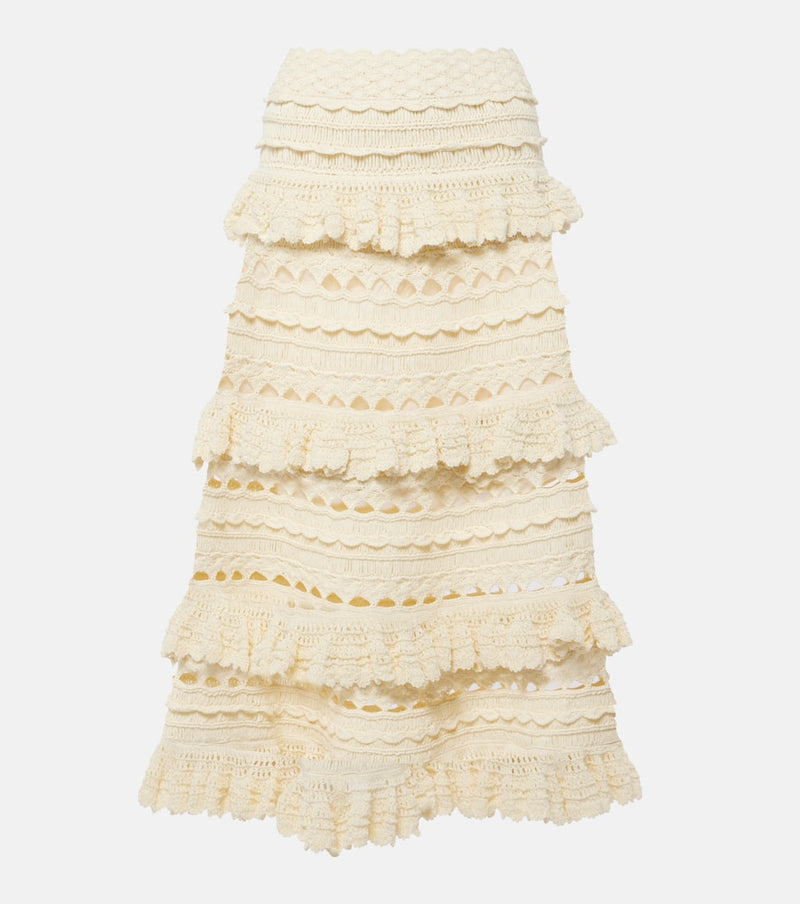 Zimmermann Waverly ruffled crochet midi skirt