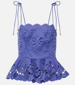 Zimmermann Pop embroidered peplum linen top