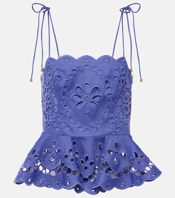 Zimmermann Pop embroidered peplum linen top