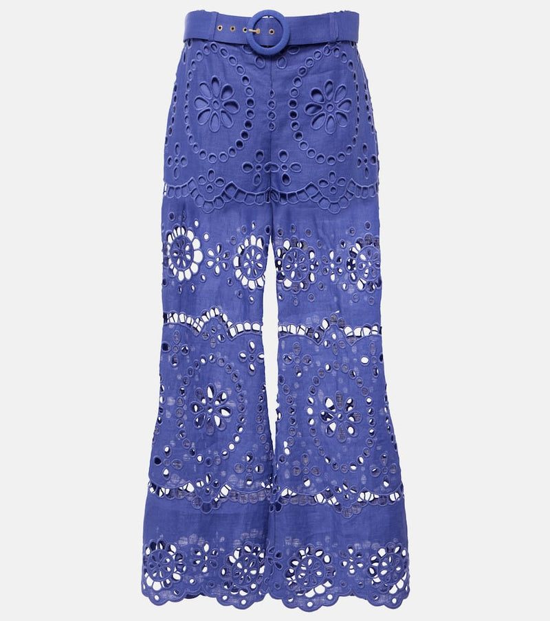 Zimmermann Pop embroidered linen cropped pants