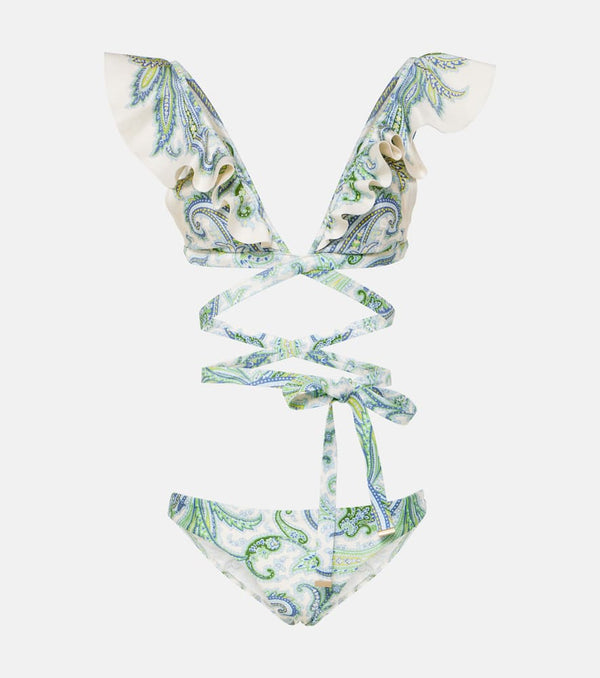 Zimmermann Ottie ruffled paisley bikini